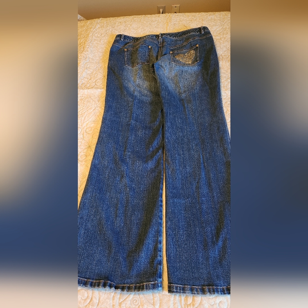 St John Embellished Blue Jeans with Heart, Flare Legs